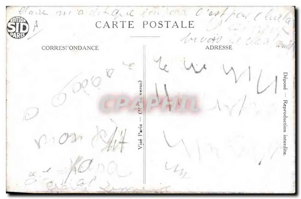Soldado em uniforme — carta postal com bilhete de 20 francos de 1942 — Edição SID Paris - Verso