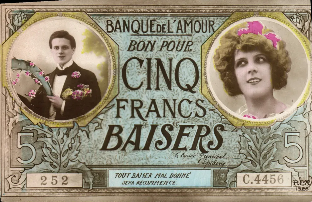 Banque de l'Amour — Cupom para cinco beijos — Laimer Pernéchal, C.4456 - Frente