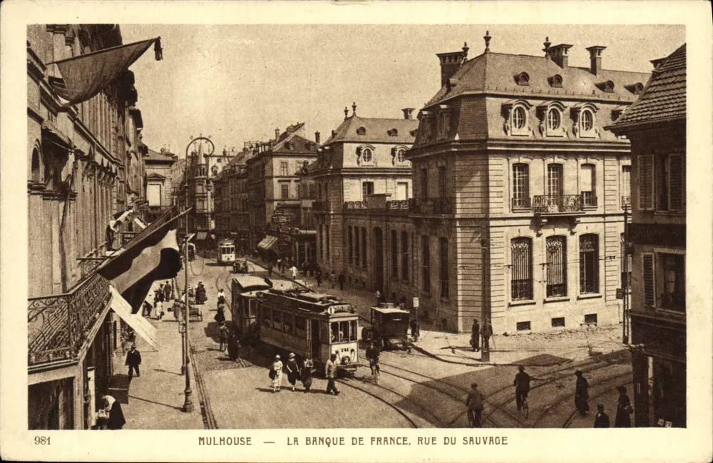 Mulhouse — Ansicht der Bank von Frankreich, rue du Sauvage — Verlag Braun & Cie, Dornach - Vorderseite