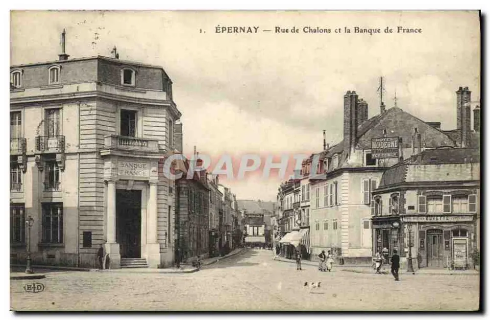 ÉPERNAY — Rue de Chalons und die Banque de France — Verleger: B.D. - Vorderseite