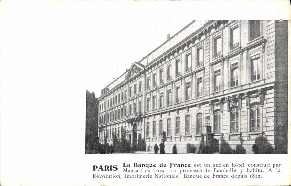 Paris — A Banca da França, antigo hotel Mansart — Imprimerie Nationale, depois Banca da França - Frente