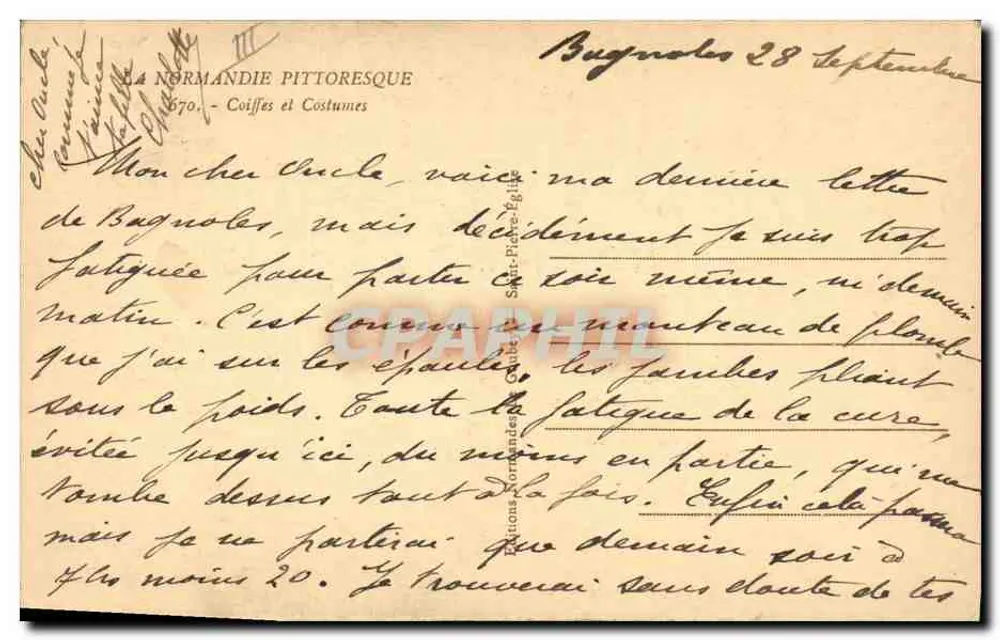 Duas mulheres em trajes normandos — Luvas e Trajes — editor La Normandie Pittoresque, n° 670 - Verso