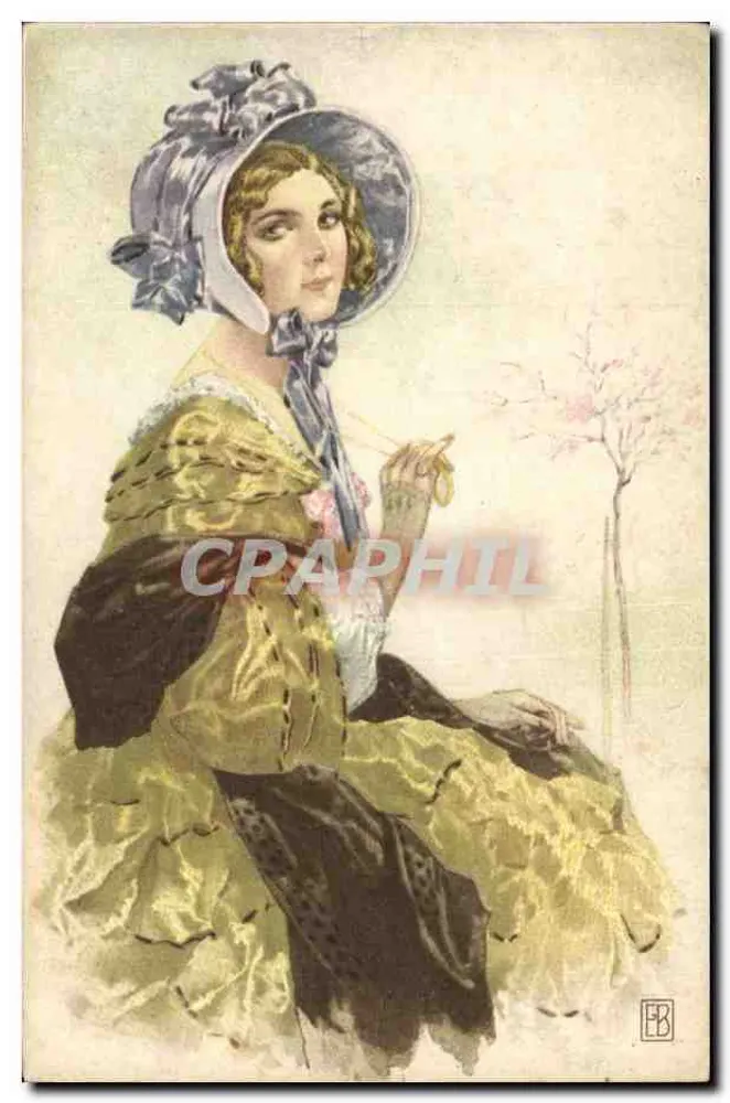 Frau in gelbem Kleid und Schleifenmütze — Illustration — Verlag Vino Raimondi, Mailand, Nr. 64 - Vorderseite