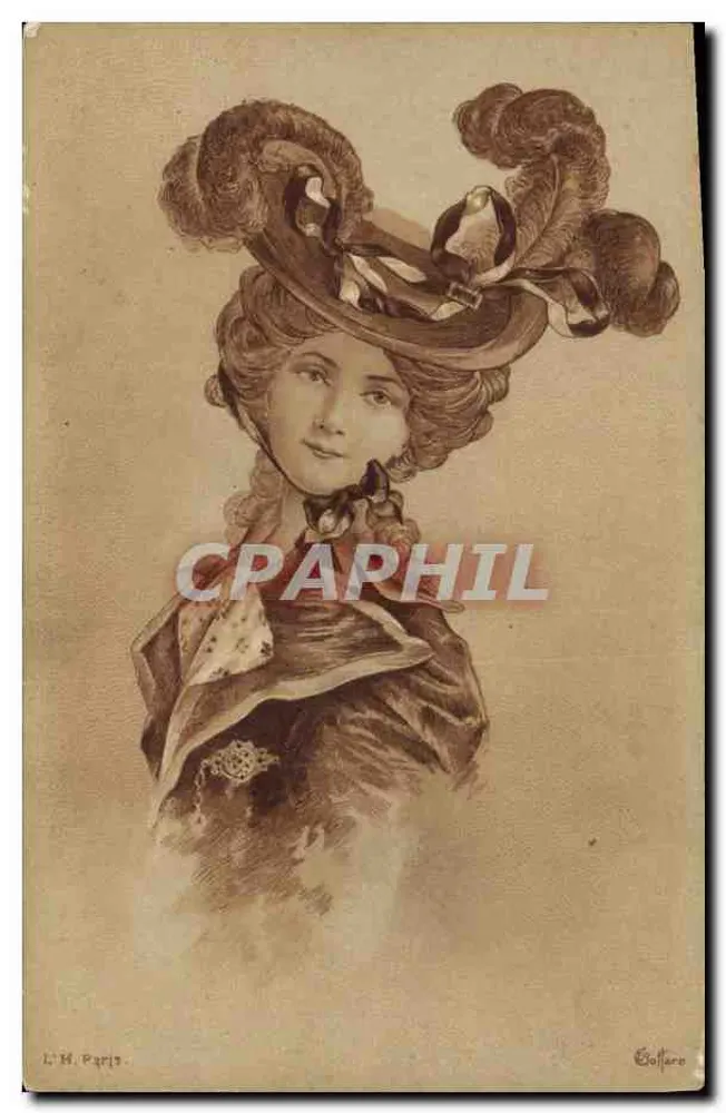 Junge Frau mit kunstvoll gestaltetem Hut — Illustration — Cotfaro, Paris - Vorderseite