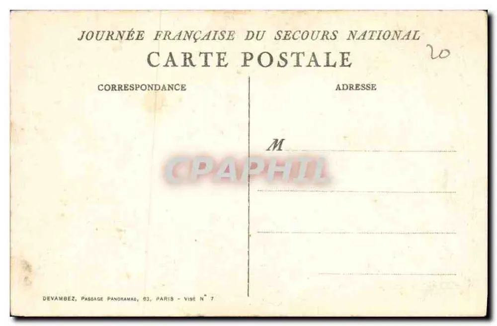 Familie und Hund vor einer Hütte — Zeichnung von Rouleau — Devambez, Paris - Rückseite