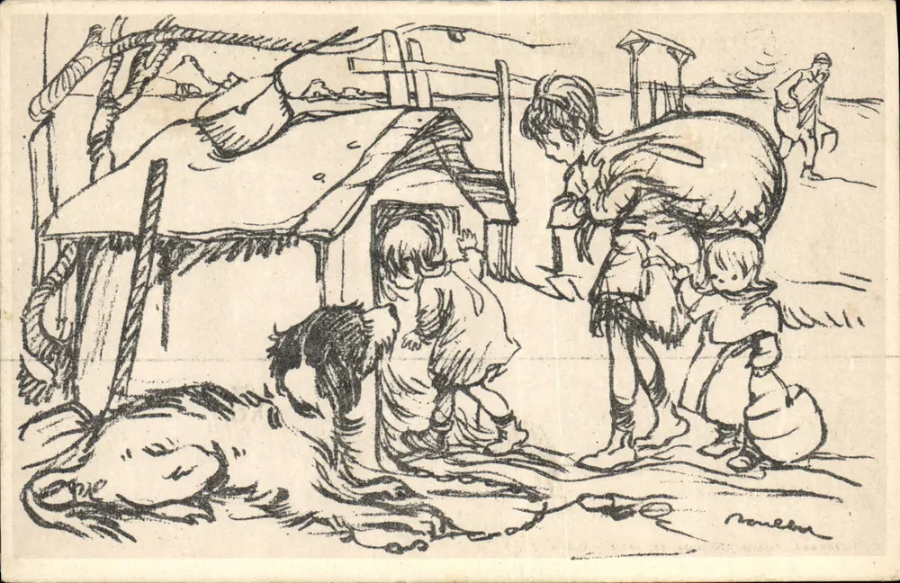 Familie in einer Hütte — Lebensszenen — Verlag Devambez, Paris - Vorderseite