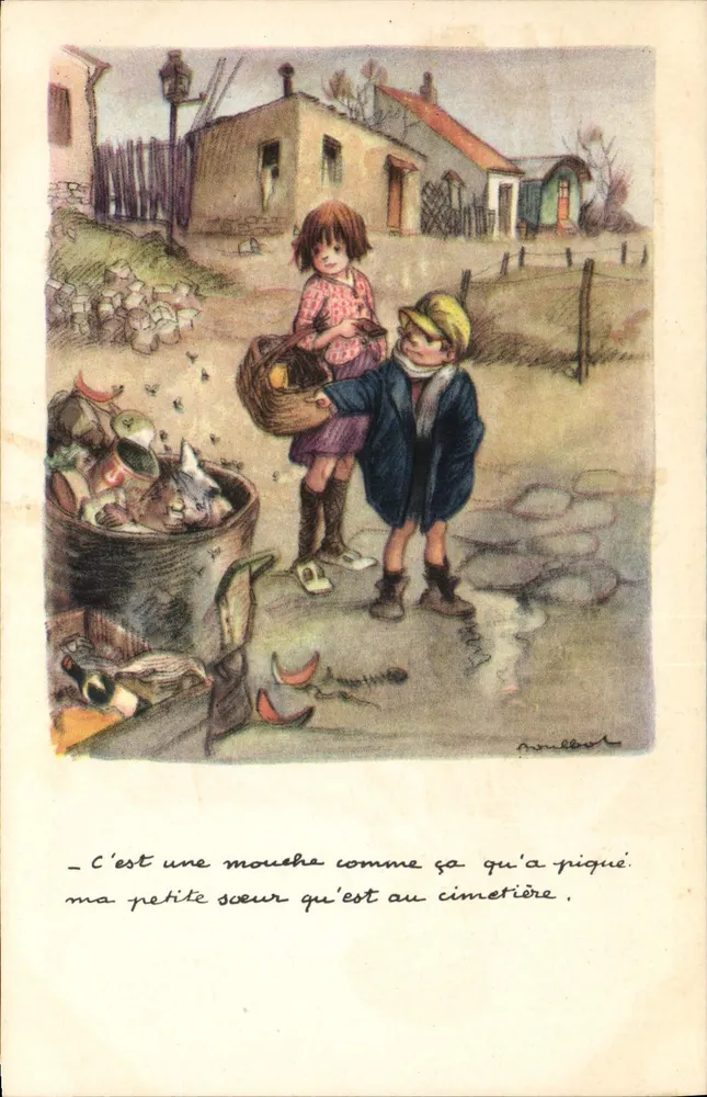Kinder am Friedhof — illustrierte Szene — Nationale Liga gegen Slums - Vorderseite