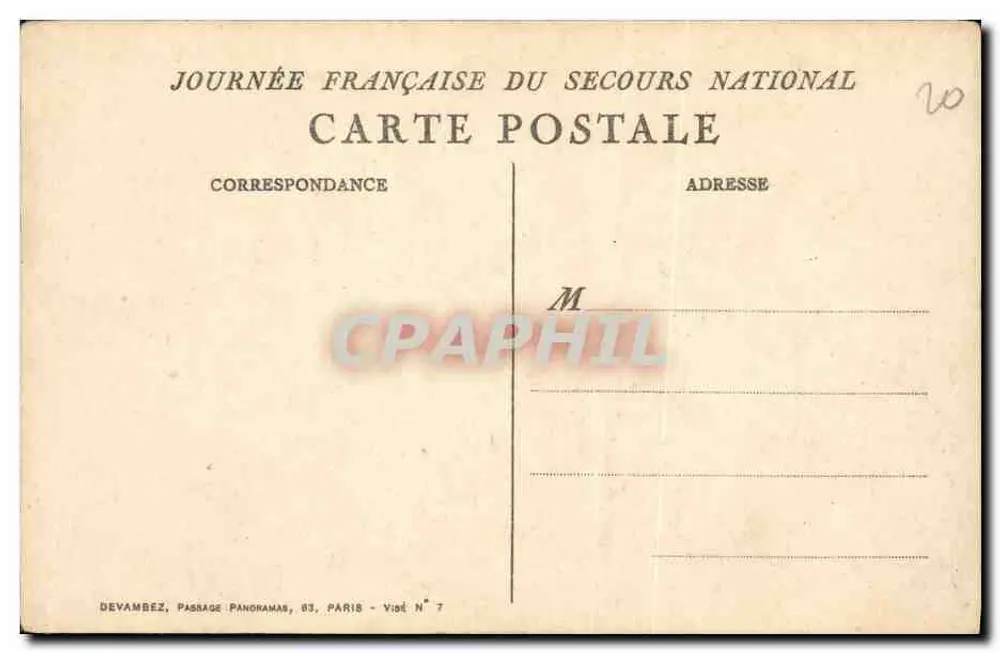 Familie in einer Hütte — Szenen aus dem Leben — Zeichnung von M. Moullet — Ausgabe Journée Française du Secours National - Rückseite