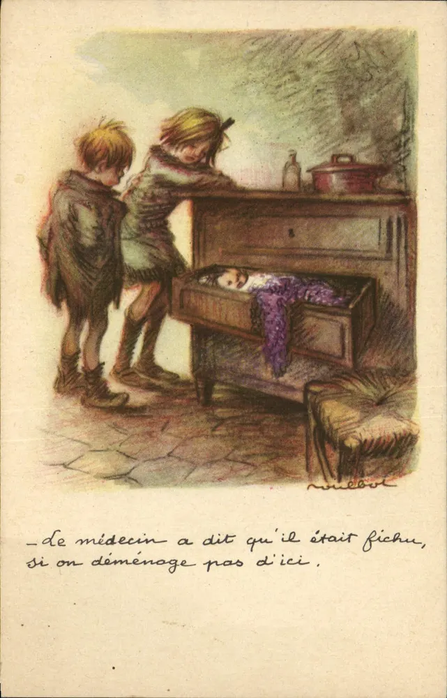 Kinder und Baby in einem Schrank — Illustration von Noubéol — Nationale Liga gegen Slums - Vorderseite