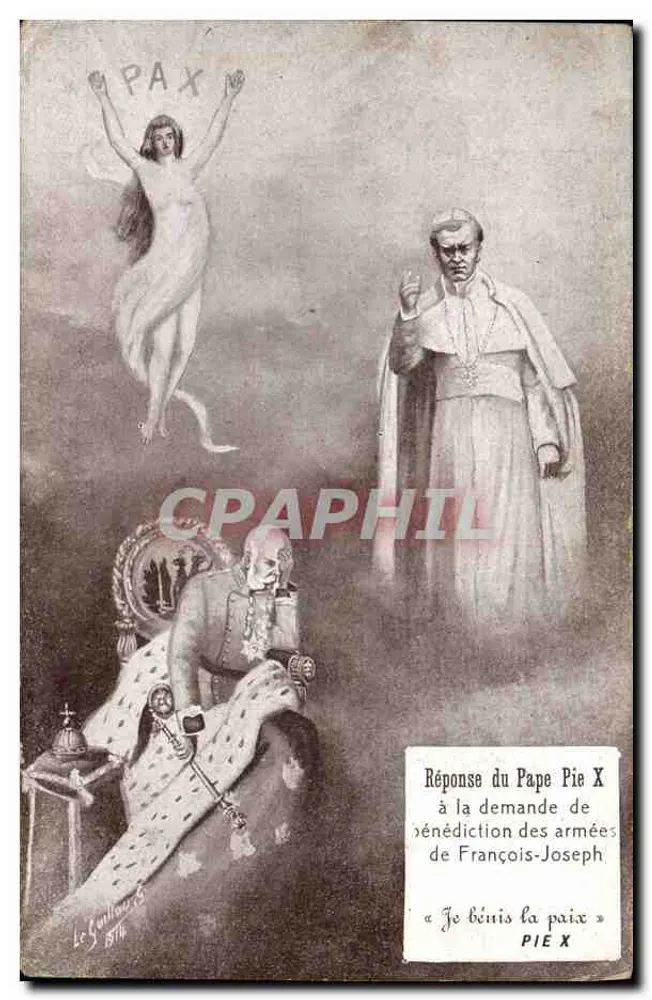 Papa Pio X abençoando a paz — resposta à solicitação de Francisco-José — Le Guillou, n°1814 - Frente