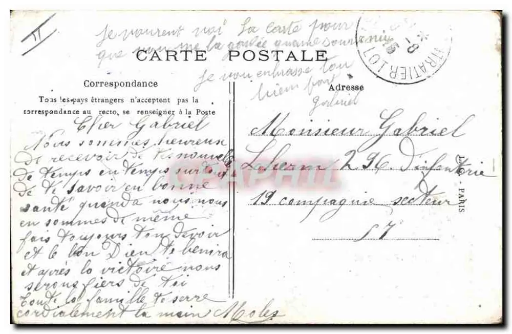 Papa Pio X abençoando a paz — resposta à solicitação de Francisco-José — Le Guillou, n°1814 - Verso