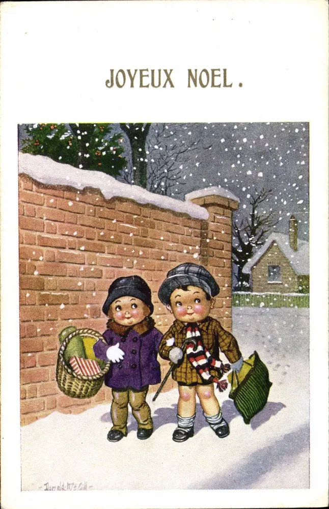 Zwei verschneite Kinder — Frohe Weihnachten — Jerrald & Gill - Vorderseite
