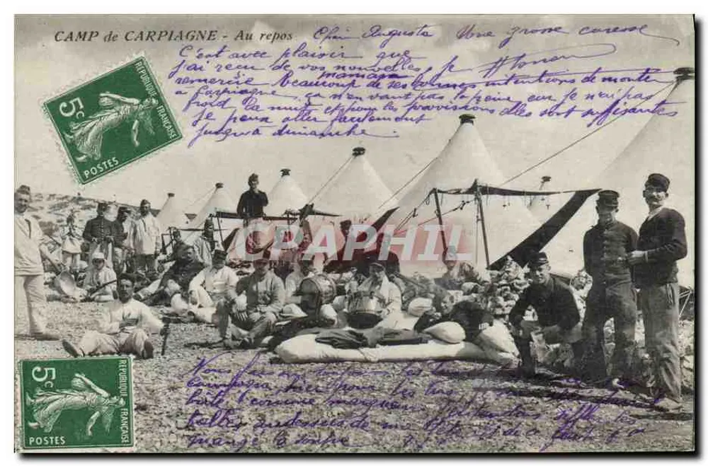 Lager von Carpiagne - In Ruhe — Soldaten in Felduniform nahe Zelten — Verleger nicht sichtbar - Vorderseite