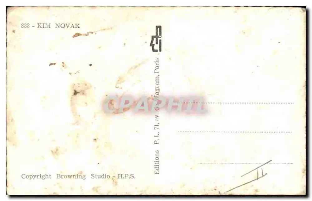 किम नोवाक — चित्र — एडिशन्स पी.एल. 71, एवी. डी वाग्राम, पेरिस - पीछे