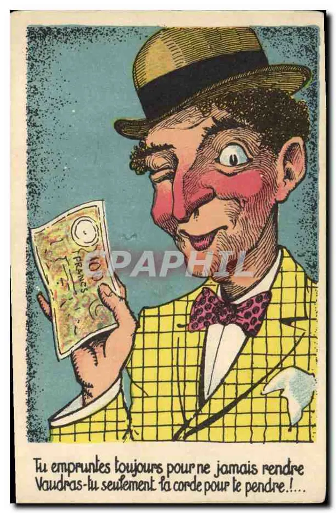 Homem em terno amarelo e chapéu — caricatura humorística — P-C PARIS série 32 - Frente