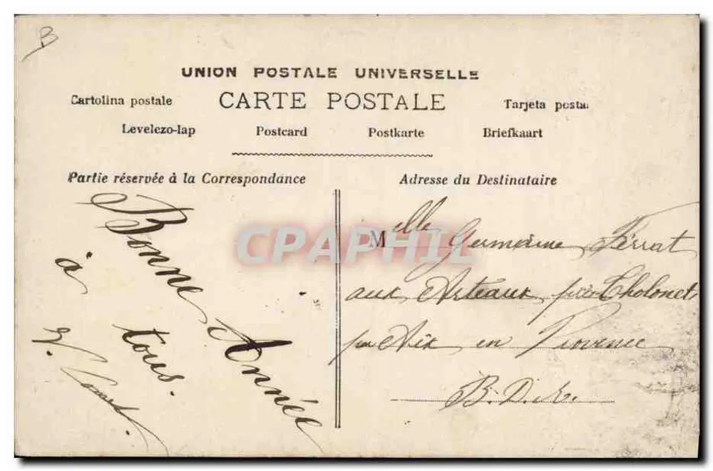 Carta postal de modelo exclusivo Fleurmont — 1000 francos — União Postal Universal - Verso