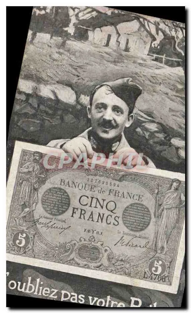 Soldat tenant un billet de 5 francs — Banque de France — Édition SID Paris - Frente