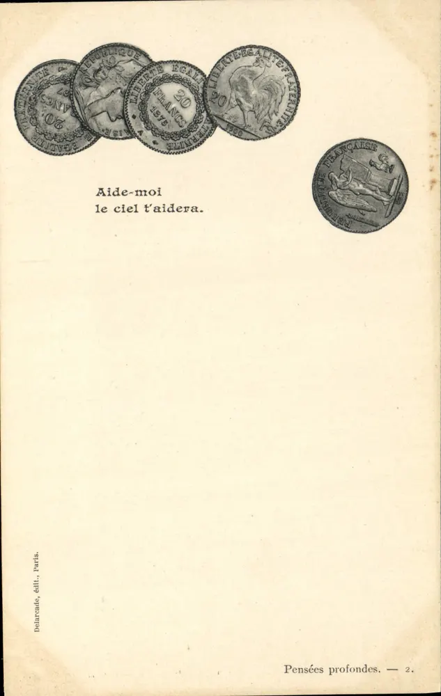 Peças de moeda francesa — Pensamentos profundos — Delarecote, editor, Paris. - Frente