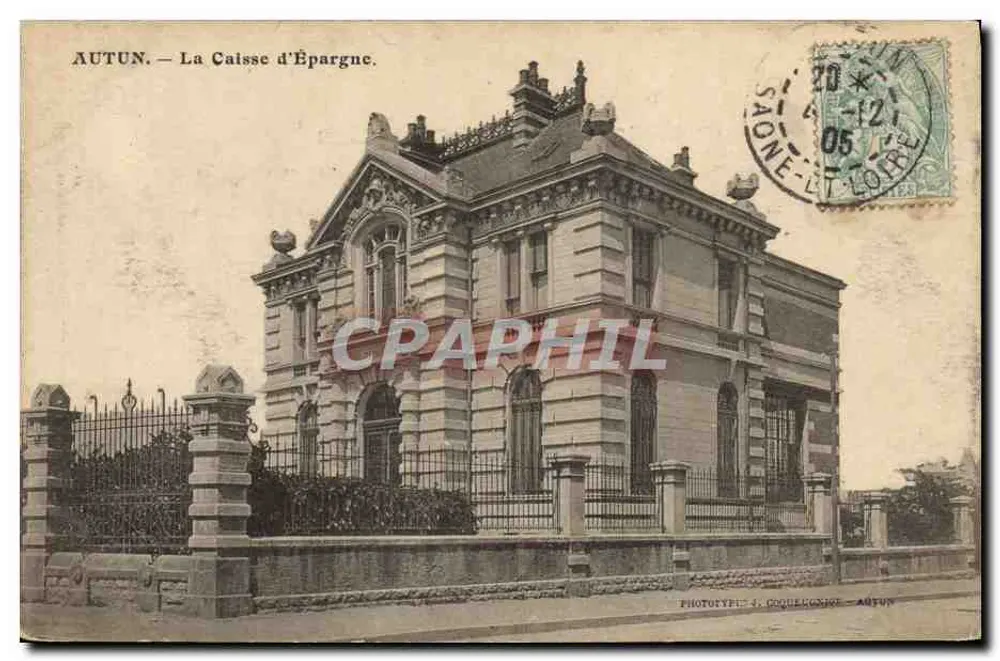 Autun — A Caixa de Economia — Fototipo J. Gougeon, Autun - Frente