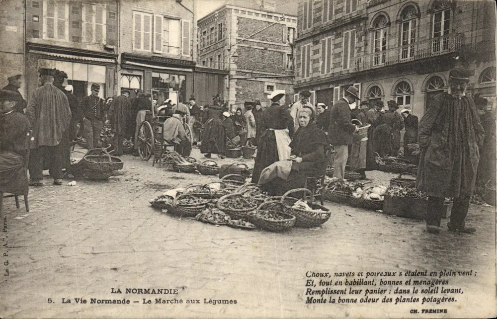 Der Gemüsemarkt — Das Leben in der Normandie — Verleger CH. PRÉMINÉ, n°5 - Vorderseite