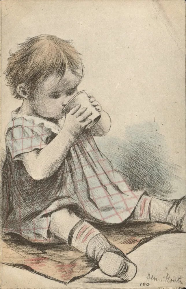 Kind, das trinkt — Tusche- und Bleistiftzeichnung — Henri Boulet, Nr. 100 - Vorderseite