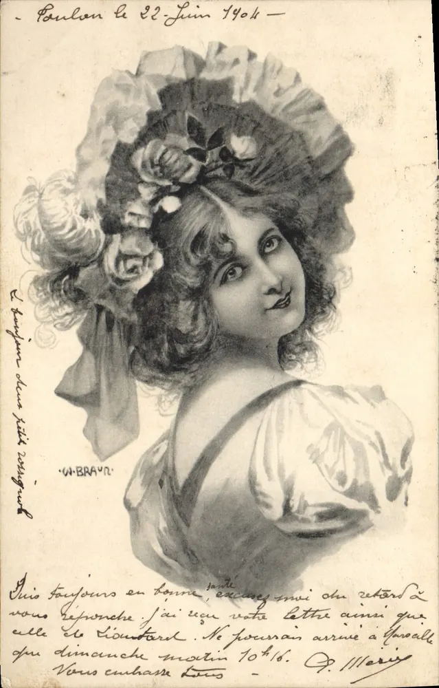 Junge Frau in einem Rüschenkleid — Portrait — W. BRAUN, Serie Rosée du Mai - Vorderseite