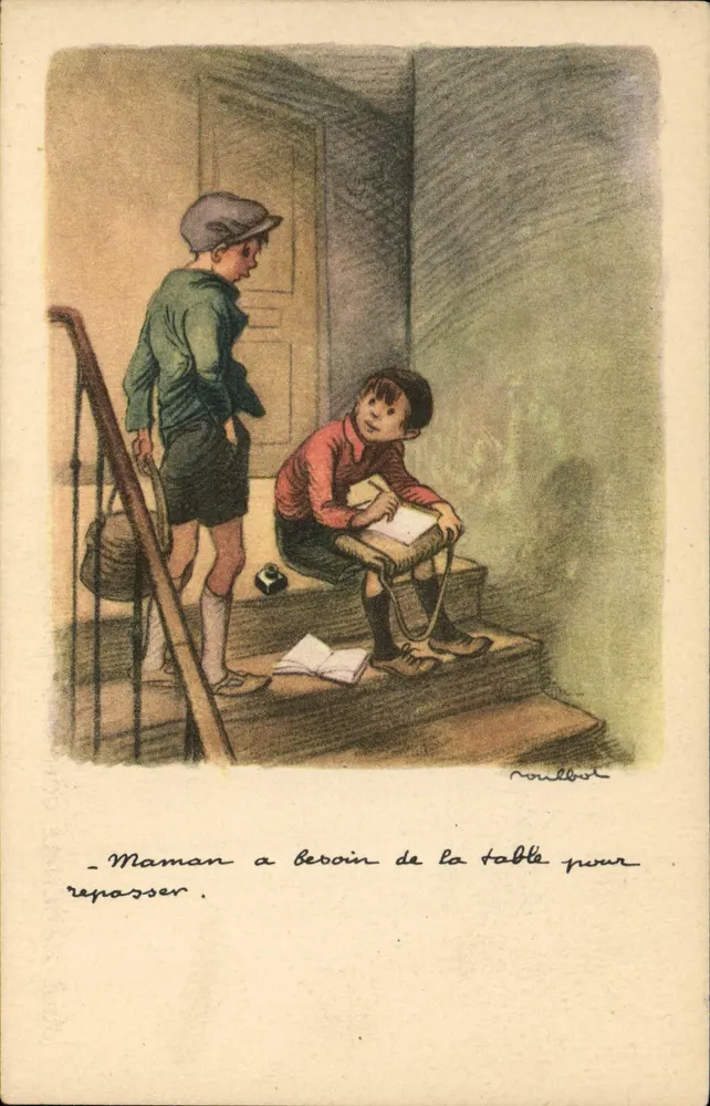 Zwei Jungen auf einer Treppe — Szene aus dem Alltag — Verlag Norilbost - Vorderseite