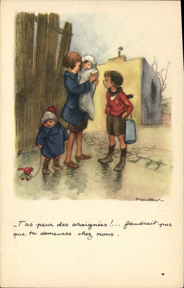 Kinder und Spinnen — humoristische Illustration — unbekannter Verleger - Vorderseite
