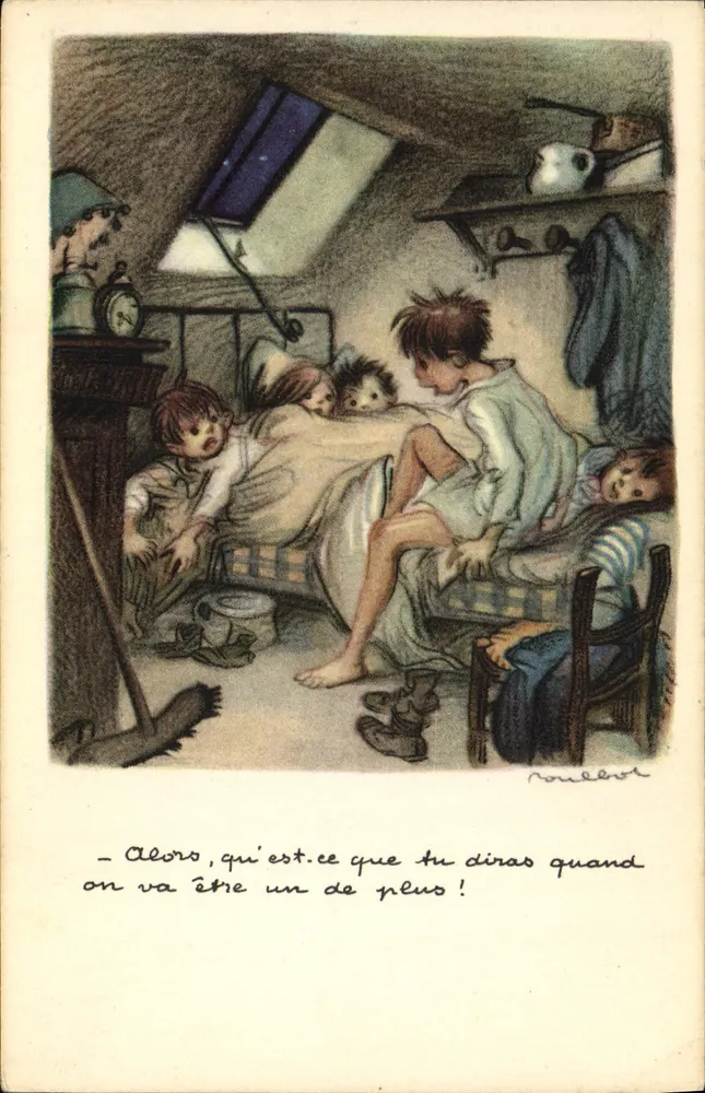 Kinder in einem Attikazimmer — Illustration von Roubelet — Nationale Liga gegen Slums - Vorderseite