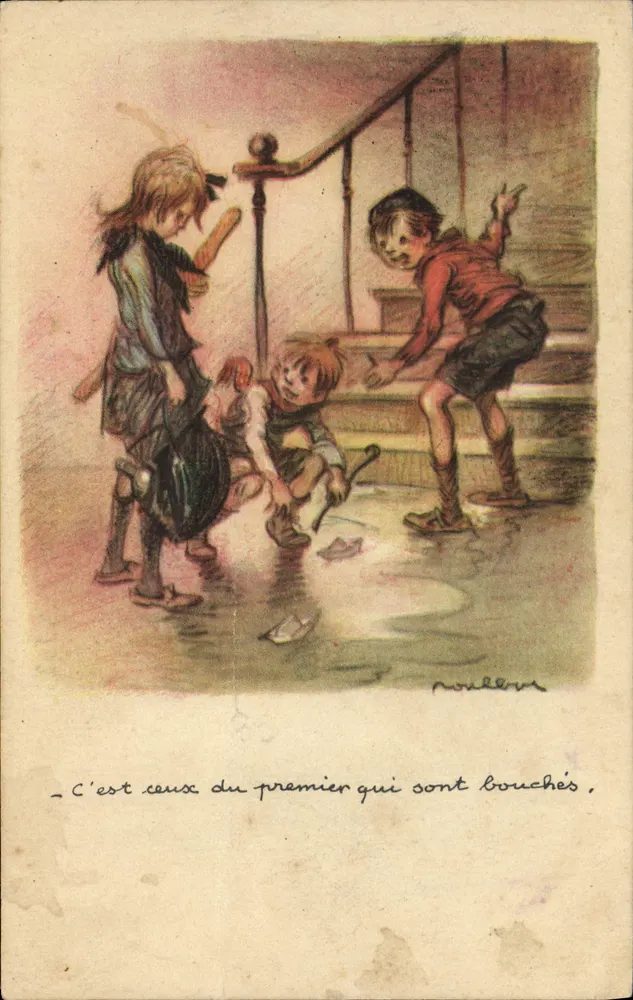 Kinder spielen in einer Pfütze — Weihnachtsillustration — Nationale Liga gegen Tabak - Vorderseite