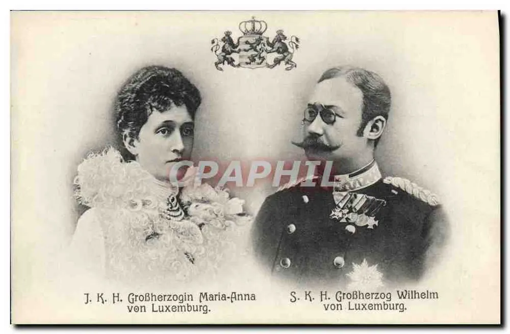 J.K.H. Gran Duquesa Maria-Anna de Luxemburgo y S.K.H. Gran Duque Wilhelm de Luxemburgo — editor Ch. Bernhauff, Luxemburgo - Anverso