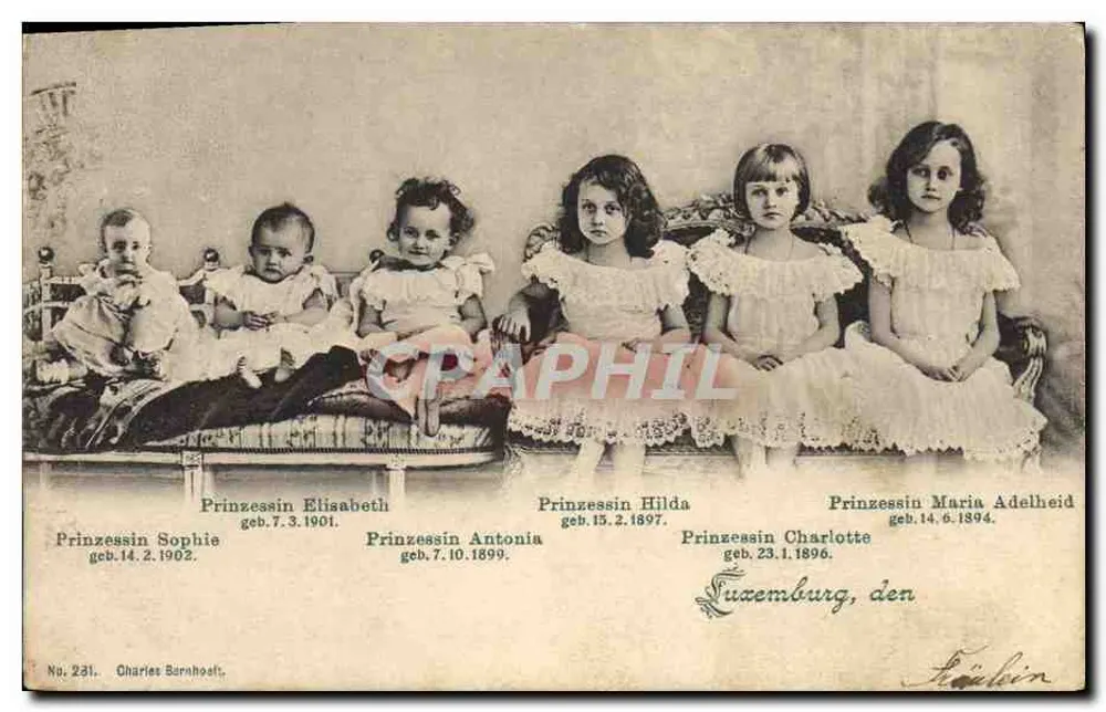 Prinzessinnen von Luxemburg — Prinzessin Sophie, Prinzessin Elisabeth, Prinzessin Antonia, Prinzessin Hilda, Prinzessin Charlotte, Prinzessin Maria Adelheid — Charles Burnhoet, Nr. 231 - Vorderseite