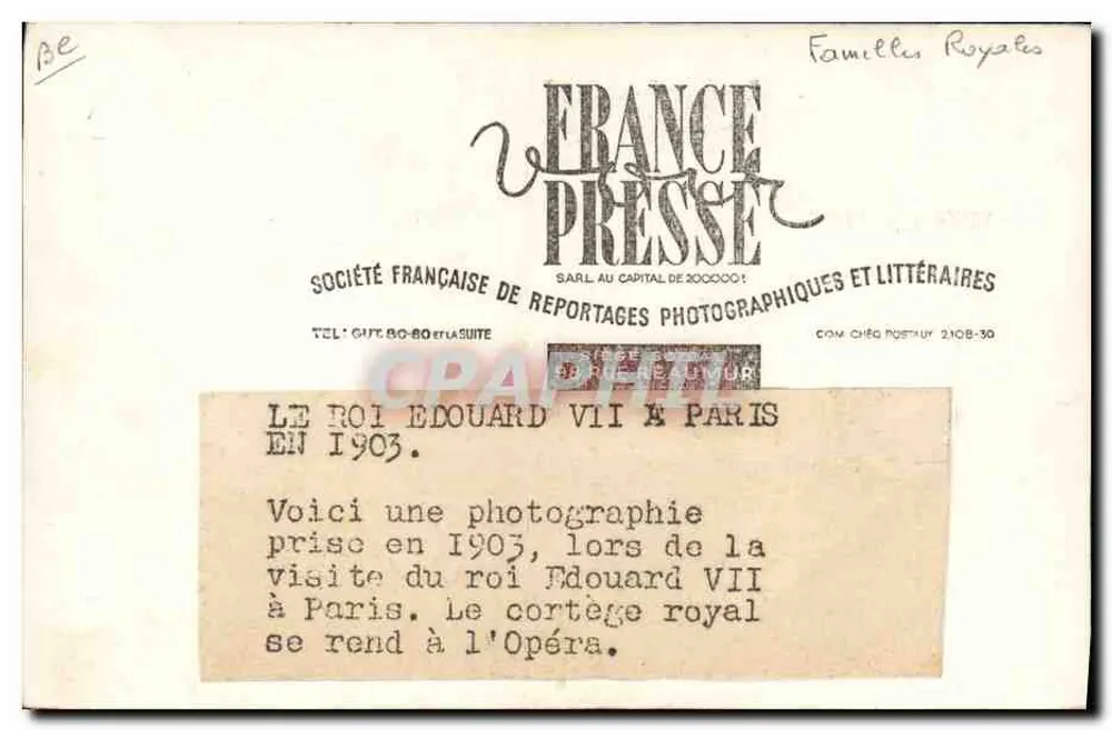Königlicher Zug von Edward VII in Paris — Besuch im Jahr 1903 — France Presse - Rückseite