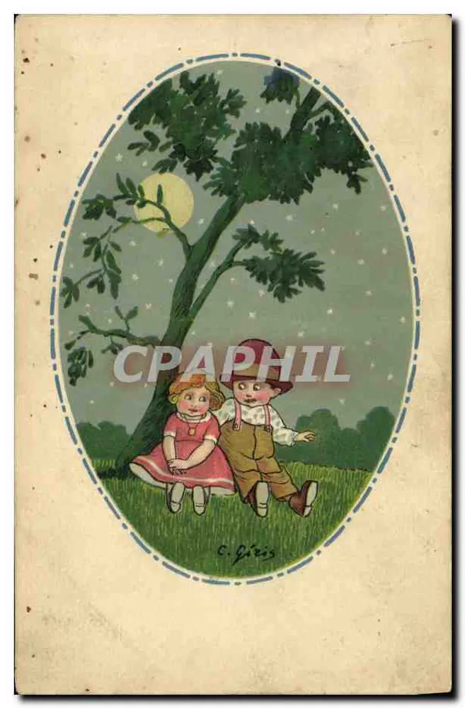 Kinder unter einem Baum — sternenübersäter Abend — C. Fèris - Vorderseite