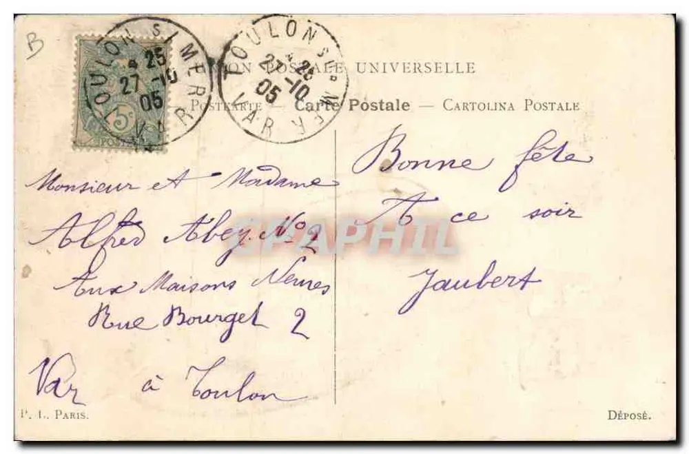 Fortune — Karikatur des Glücks — Verlag: Bonne Postale Universelle, Nr. 27 - Rückseite