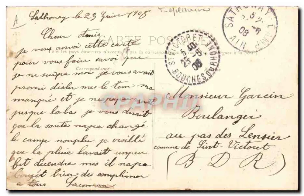 Sathonay — Eine militärische Übung auf dem Manövergelände — Guillon frères, Verleger, Lyon - Rückseite
