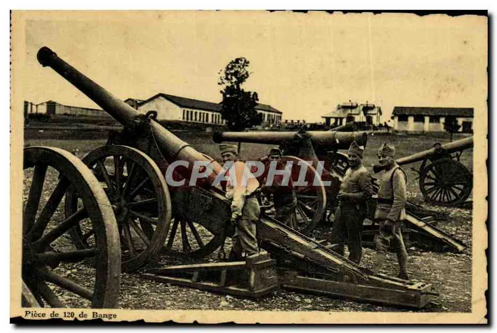 120 mm Bange-Geschütz — Feldgeschütz — kein Verleger oder Seriennummer sichtbar - Vorderseite