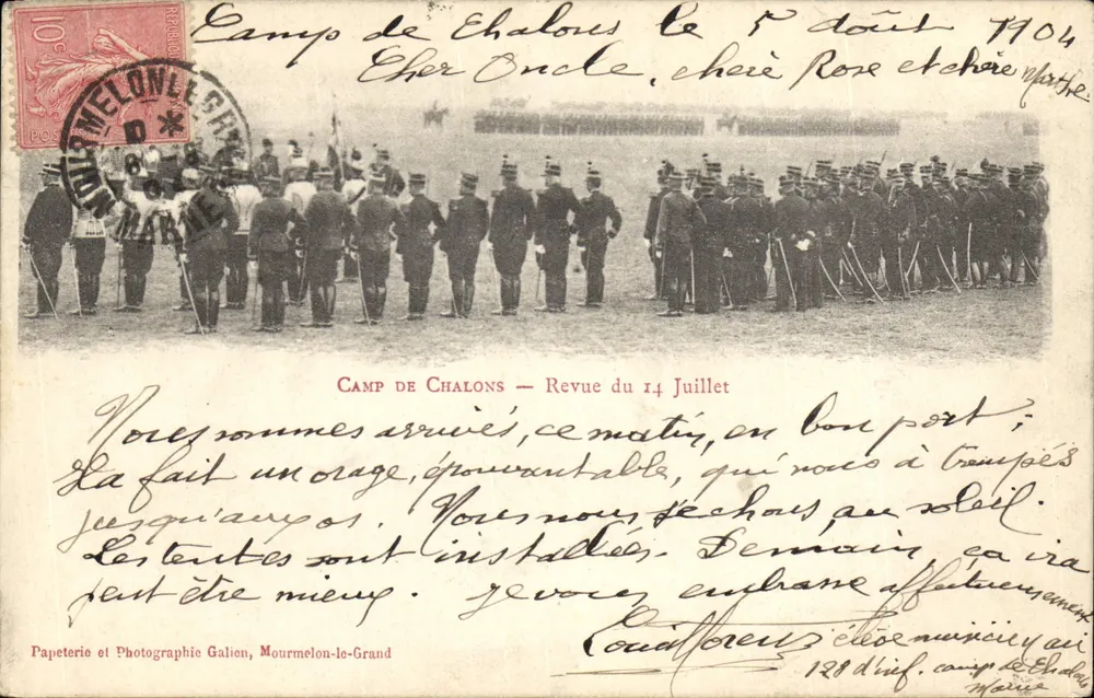 Camp de Chalons — Revue vom 14. Juli — Papeterie et Photographic Galion, Mourmelon-le-Grand - Vorderseite