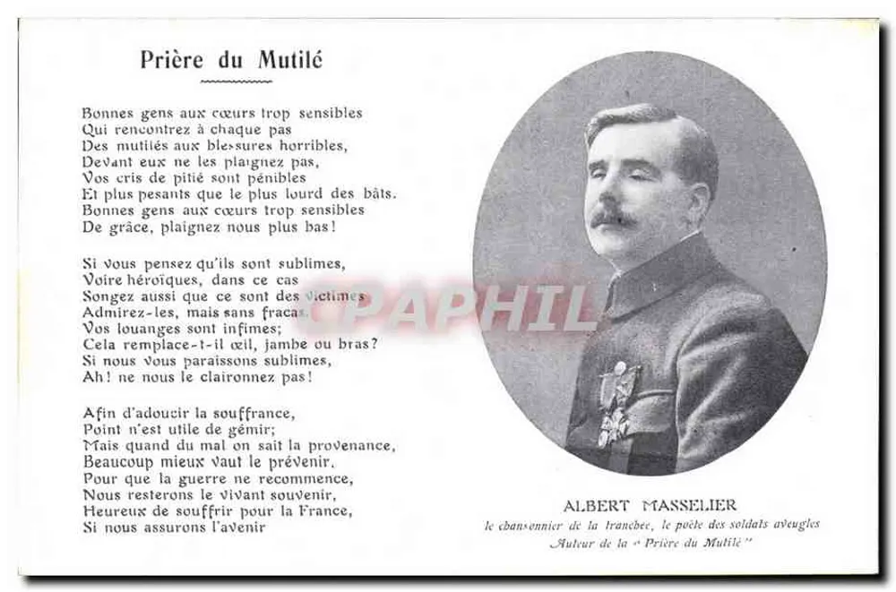Albert Masselier — Oração do Mutilado — Autor da « Oração do Mutilado » - Frente