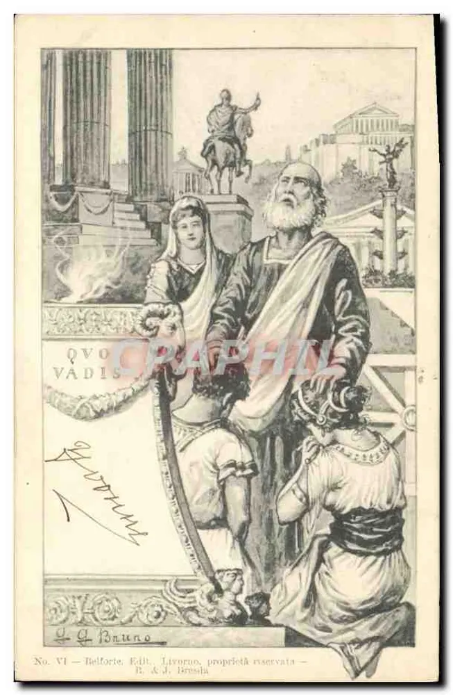 Quo Vadis? — Antike Szene mit einem bartigen alten Mann und einer Frau — A. C. Bruno, Belforte, Livorno, n° VI - Vorderseite