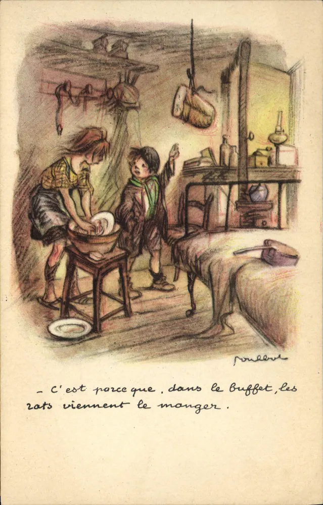 Humoristisches Motiv — Küchen Szene — Zeichnung von Poulleu - Vorderseite