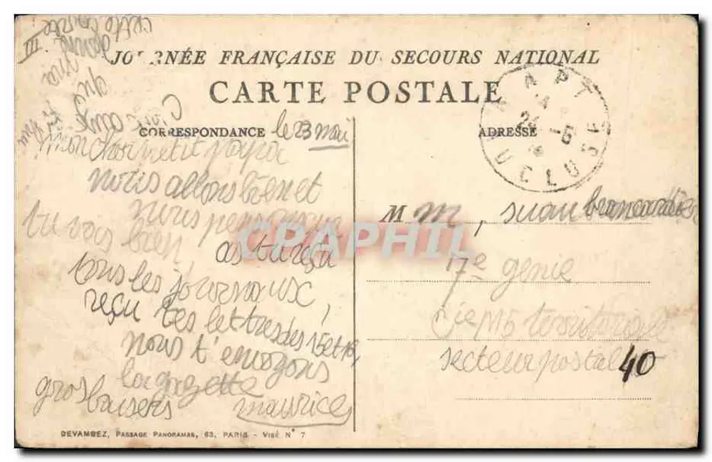 Landschaftsszene — Bleistiftzeichnung — Verlag Devambez, Paris - Rückseite