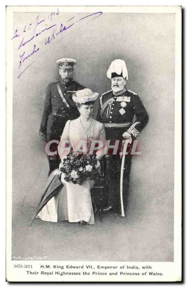 H.M. König Edward VII., Kaiser von Indien, mit Their Royal Highnesses dem Prinzen und der Prinzessin von Wales — photographie — Verlag nicht sichtbar - Vorderseite