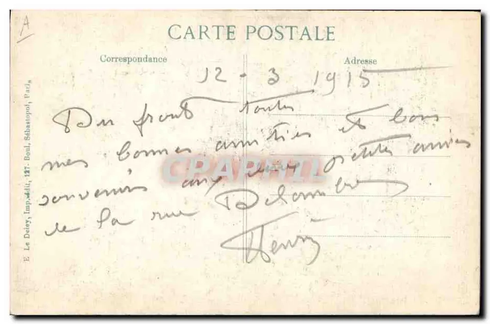 S.M. Albert I., König der Belgier — mit der Militärmedaille ausgezeichnet im Jahr 1914 — E. Le Deley, Drucker, Paris - Rückseite
