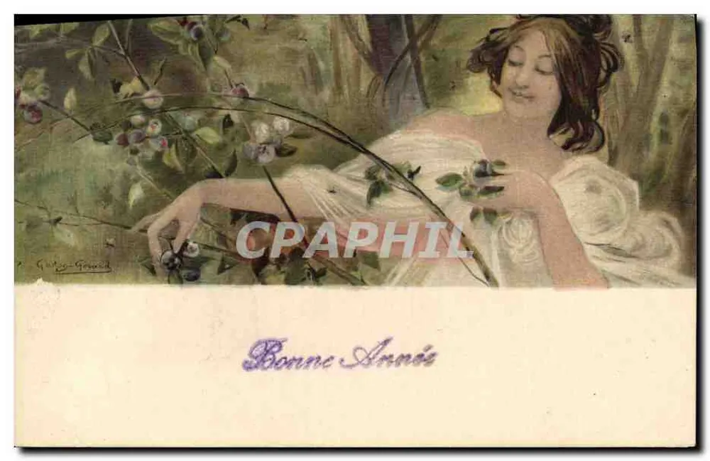 Frau im Wald — mit Kirschen — Radierung von Georges Gérard — Verlag P.L. Paris - Vorderseite