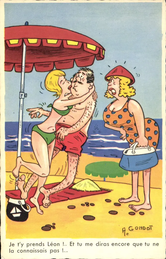 Strand Szene — Karikatur — A. Gondot - Vorderseite