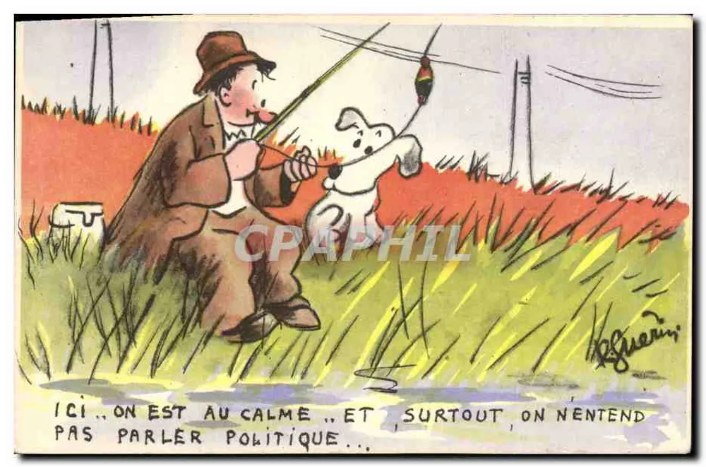 Fischer und Hund — politische Karikatur — M.D. Paris - Vorderseite