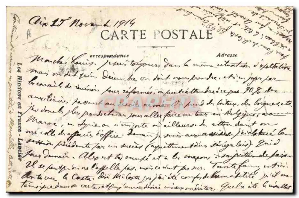 Indischer Soldat im Uniform — 1914 — Die Hindus in Frankreich - Lansac - Rückseite