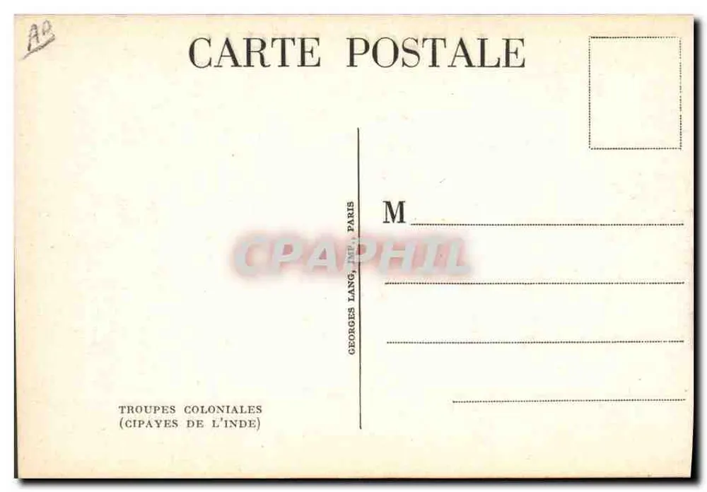 Kolonialtruppen — (Sepoys Indiens) — Georges Lang, Paris - Rückseite