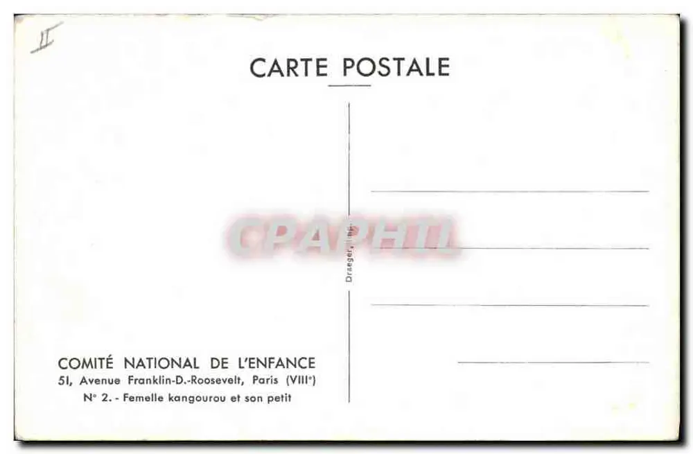 Weibchen Känguru und ihr Baby — COMITÉ NATIONAL DE L'ENFANCE, Paris — Nr. 2 - Rückseite